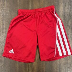 Youth medium red and white Adidas soccer drawstring shorts